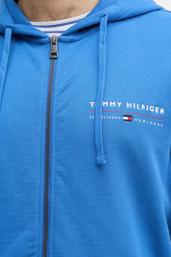 Tommy Hilfiger mikina na zips s kapucňou pánska bavlnená MW0MW42462 modrá