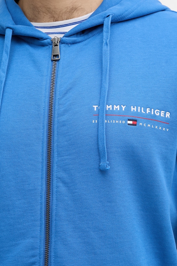 Tommy Hilfiger mikina na zips s kapucňou pánska bavlnená MW0MW42462 modrá