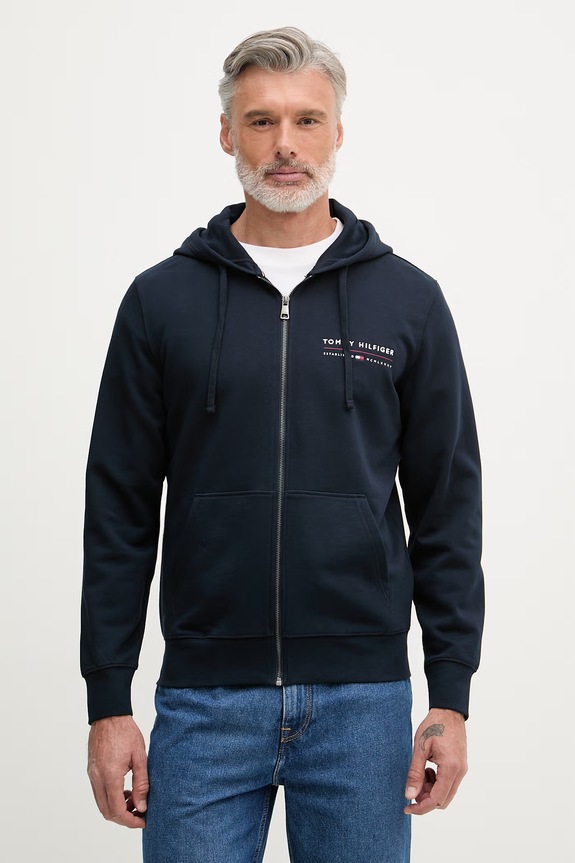 Tommy Hilfiger bluza rozpinana z kapturem męska bawełniana granatowy MW0MW42462