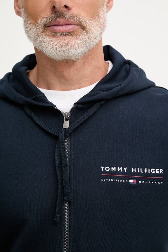Tommy Hilfiger bluza rozpinana z kapturem męska bawełniana MW0MW42462 granatowy