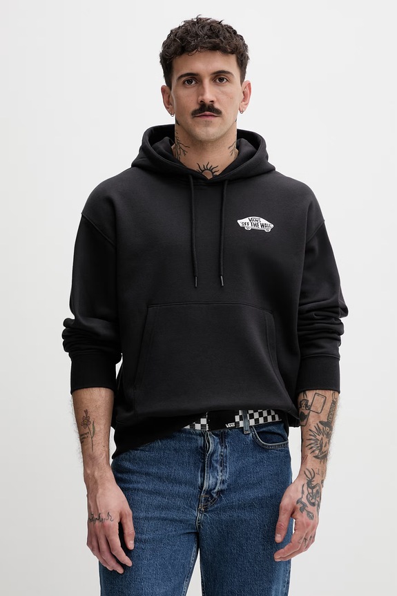 Vans bluza z kapturem męska z bawełną czarny VN000STCY281