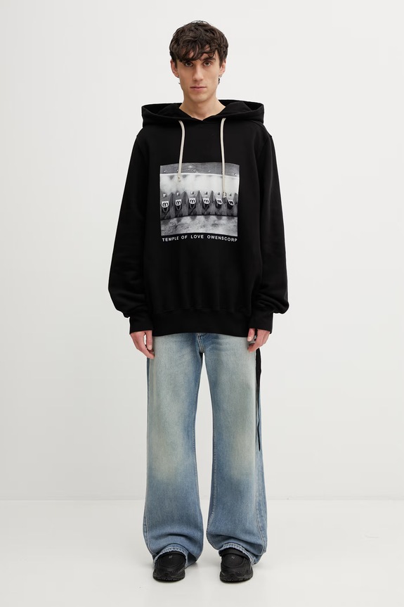 Rick Owens DRKSHDW bluza z kapturem bawełniana damska DU01F4262.FEP4P czarny