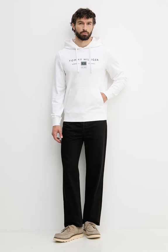 Tommy Hilfiger mikina s kapucňou pánska bavlnená MW0MW42464 biela SS26