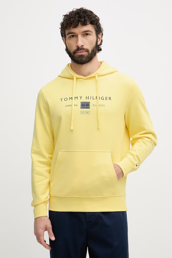 Tommy Hilfiger mikina s kapucňou pánska bavlnená žltá MW0MW42464