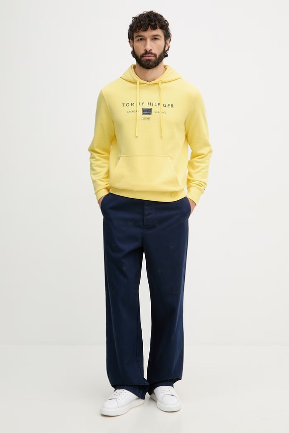 Tommy Hilfiger mikina s kapucňou pánska bavlnená MW0MW42464 žltá SS26