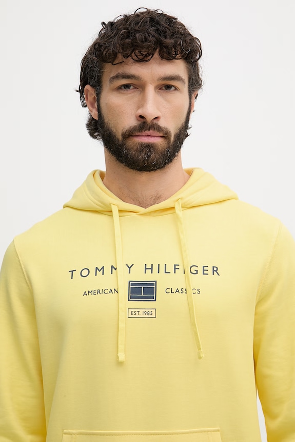 Tommy Hilfiger mikina s kapucňou pánska bavlnená žltá MW0MW42464