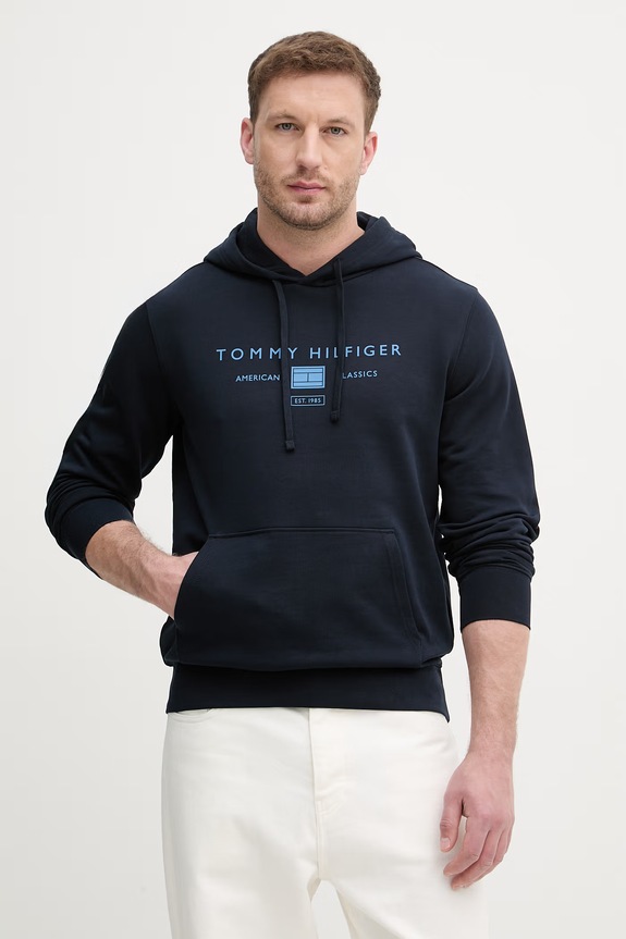 Tommy Hilfiger mikina s kapucňou pánska bavlnená tmavomodrá MW0MW42464