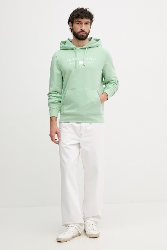 Tommy Hilfiger mikina s kapucňou pánska bavlnená MW0MW42464 tyrkysová SS26