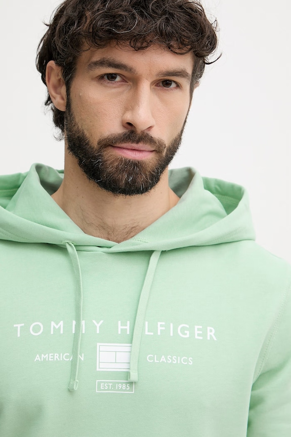 Tommy Hilfiger mikina s kapucňou pánska bavlnená tyrkysová MW0MW42464