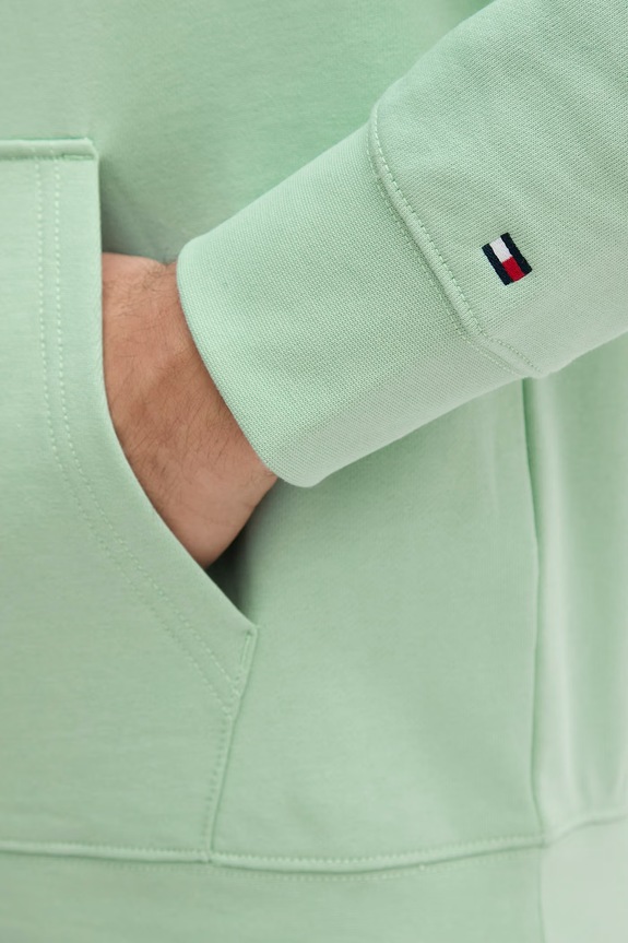 Tommy Hilfiger mikina s kapucňou pánska bavlnená MW0MW42464 tyrkysová