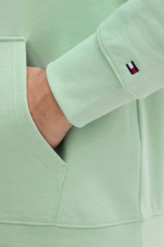 Tommy Hilfiger mikina s kapucňou pánska bavlnená MW0MW42464 tyrkysová