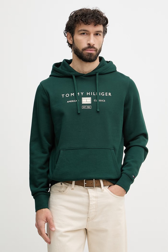 Tommy Hilfiger mikina s kapucňou pánska bavlnená zelená MW0MW42464