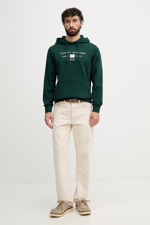 Tommy Hilfiger mikina s kapucňou pánska bavlnená MW0MW42464 zelená SS26