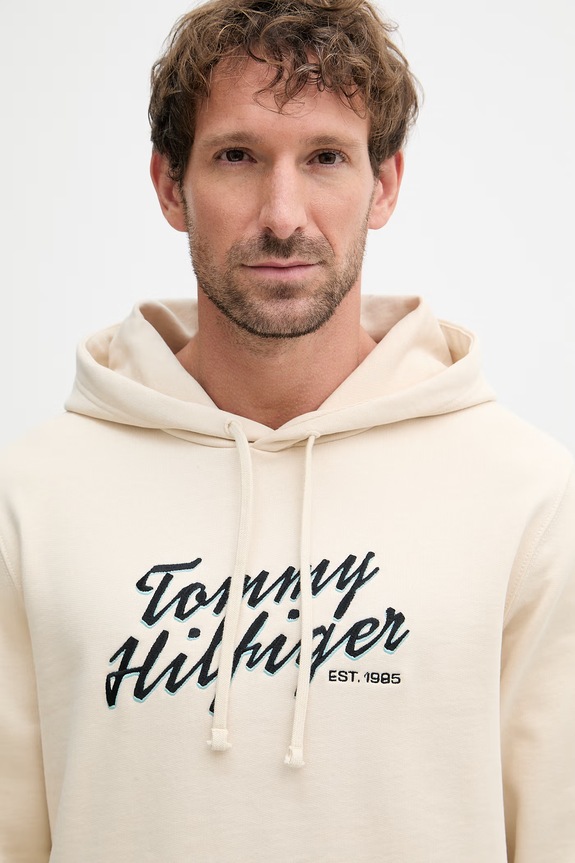 Tommy Hilfiger dukserica sa kapuljačom muška od pamuka bež MW0MW42496