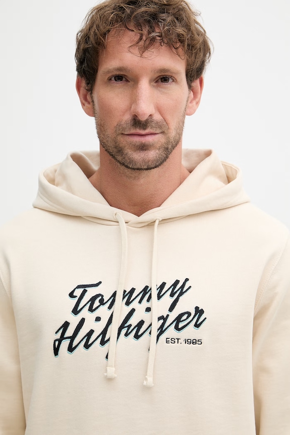 Tommy Hilfiger dukserica sa kapuljačom muška od pamuka bež MW0MW42496