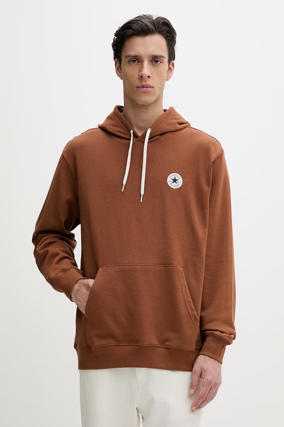 Converse felpa con cappuccio da uomo in cotone marrone CVM6H113