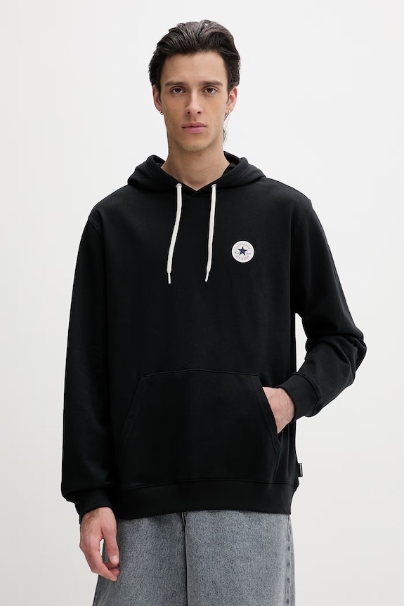 Converse felpa con cappuccio da uomo con cotone nero CVM6H113