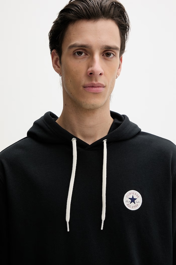 Converse felpa con cappuccio da uomo con cotone nero CVM6H113