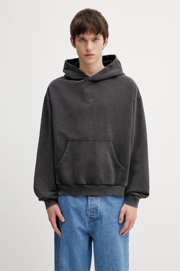 Filling Pieces Boxy Embroidered hoodie cotton Men's plain gray 412632501284.136