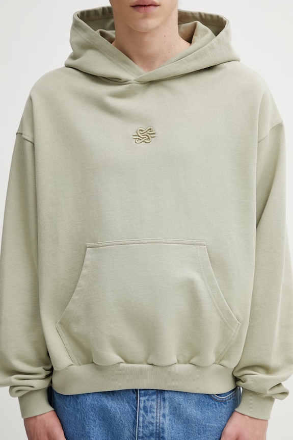 Filling Pieces Boxy Embroidered кофта з капюшоном бавовняна чоловіча зелений 412632501284.302