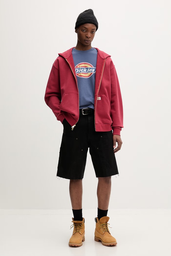 Dickies mikina na zips s kapucňou pánska s bavlnou DK0A89PRL331 červená SS26