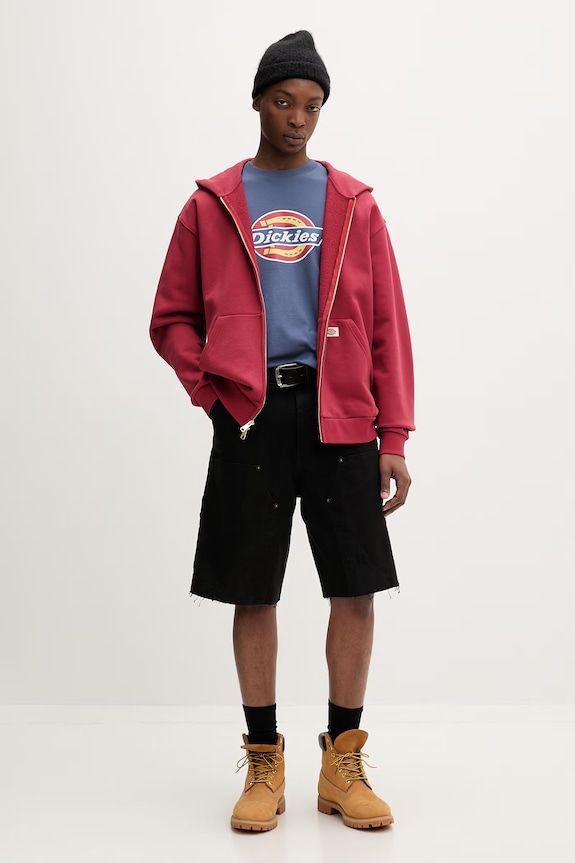 Dickies mikina na zips s kapucňou pánska s bavlnou DK0A89PRL331 červená SS26