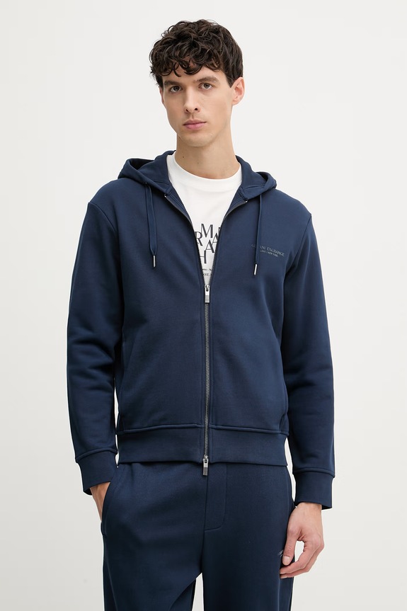 Armani Exchange mikina na zips s kapucňou pánska bavlnená tmavomodrá XM001293.AF20934