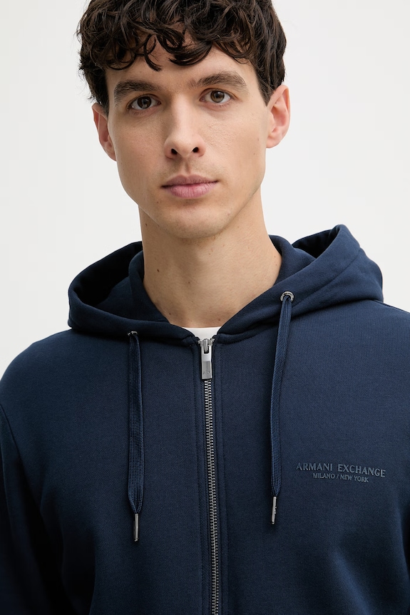 Armani Exchange mikina na zips s kapucňou pánska bavlnená tmavomodrá XM001293.AF20934