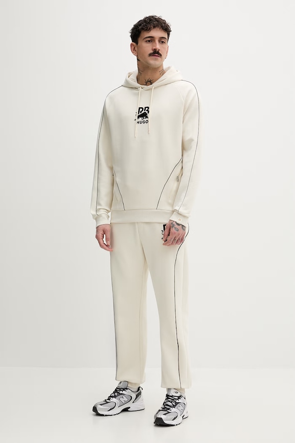 HUGO bluza z kapturem męska bawełniana z elastanem Dofrentis_RB 50559711 beżowy SS26