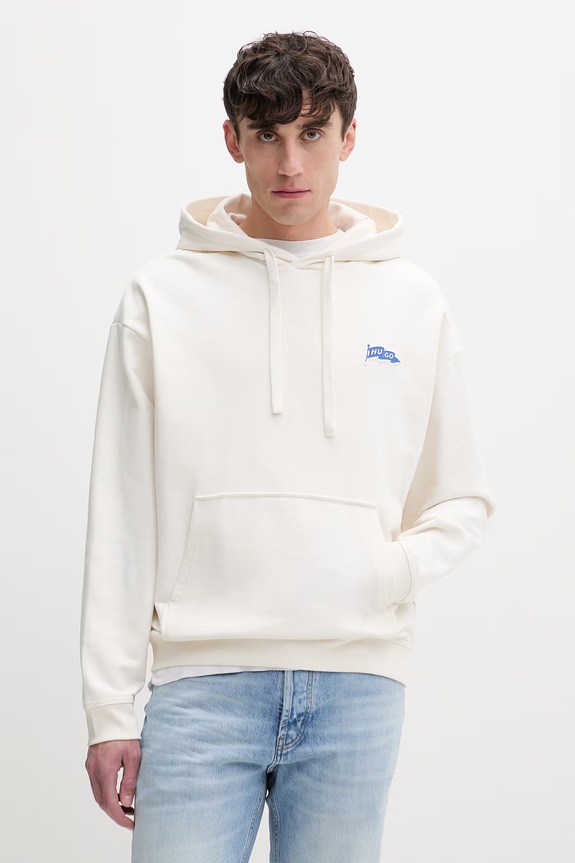 HUGO Blue mikina s kapucňou pánska bavlnená Nohahood béžová 50557792