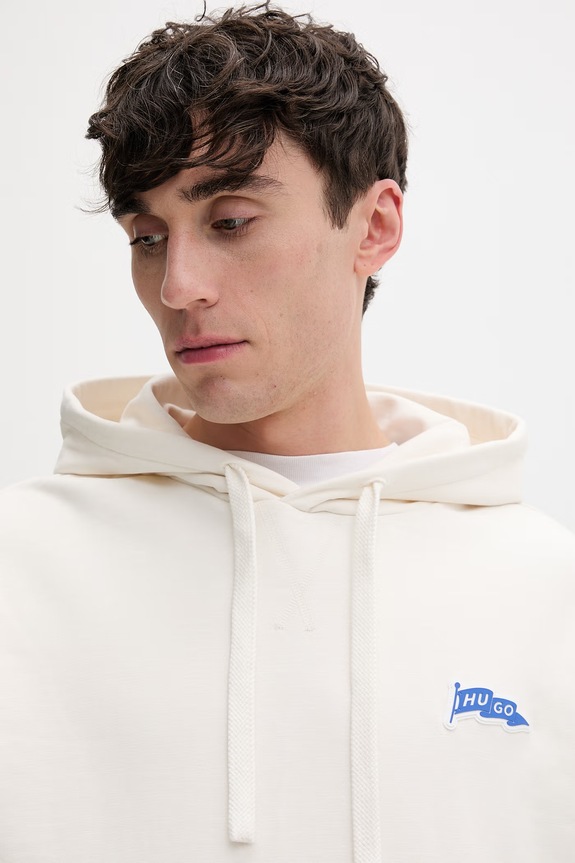HUGO Blue mikina s kapucňou pánska bavlnená Nohahood béžová 50557792