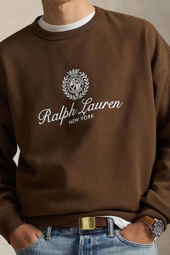 Odzież Polo Ralph Lauren bluza SEASONAL FLEECE-KNT-SWEATSHIRT 710A13264001 brązowy