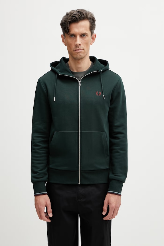 Fred Perry суичър с цип и качулка от памук мъжки зелен J7536