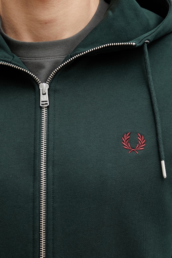Fred Perry суичър с цип и качулка от памук мъжки зелен J7536