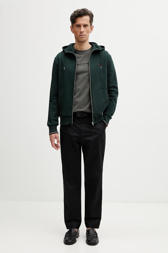 Fred Perry суичър с цип и качулка от памук мъжки J7536 зелен