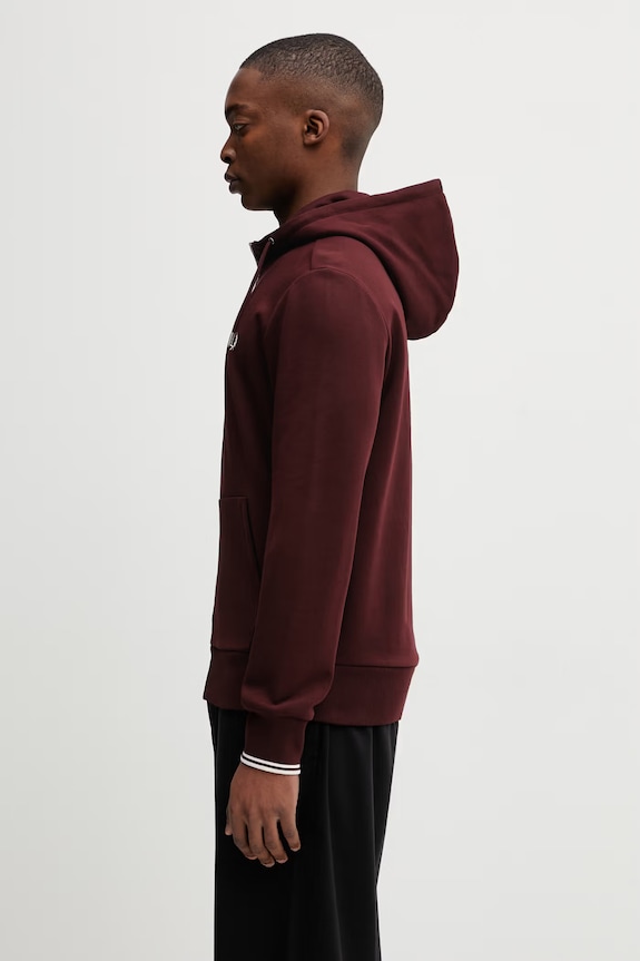 Fred Perry hanorac cu fermoar și glugă din bumbac bărbați J7536 burgundia SS26