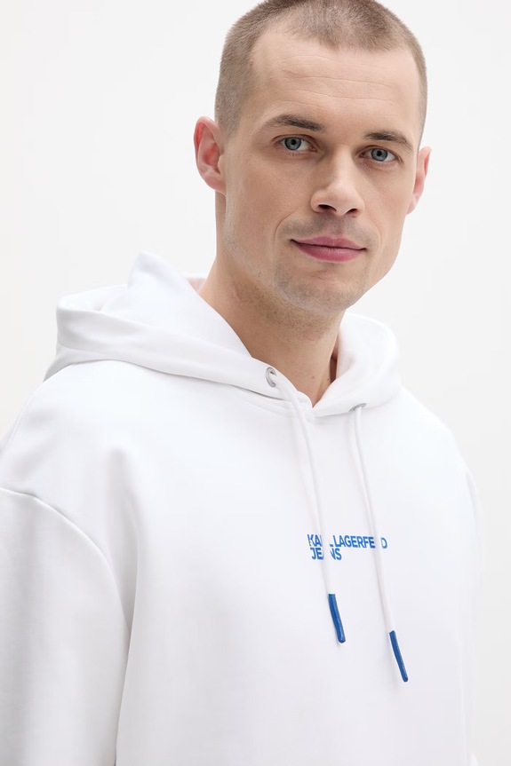 Karl Lagerfeld Jeans mikina s kapucí pánská bavlněná bílá B2M20035