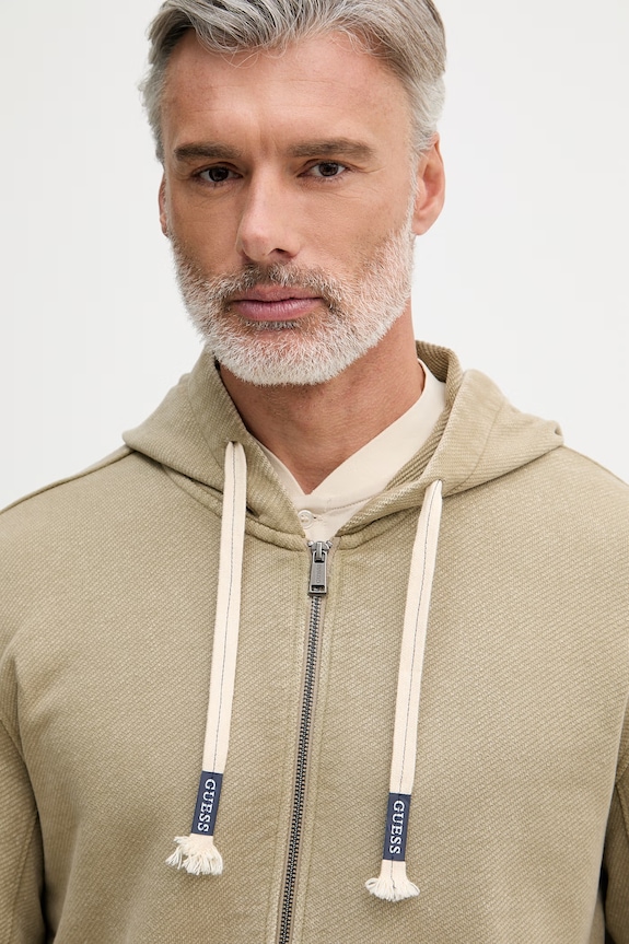 Guess mikina na zips s kapucňou pánska bavlnená zelená M6GQ15.K3019
