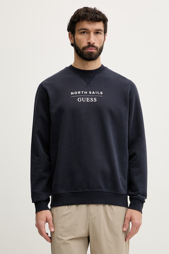 Guess mikina pánska bavlnená x North Sails tmavomodrá M6GQ26.K3490