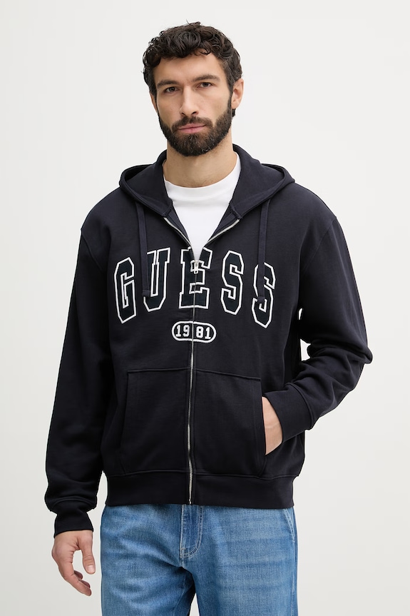 Guess hanorac cu fermoar bărbătesc de bumbac DAVIS bleumarin M6GQ24.K3486