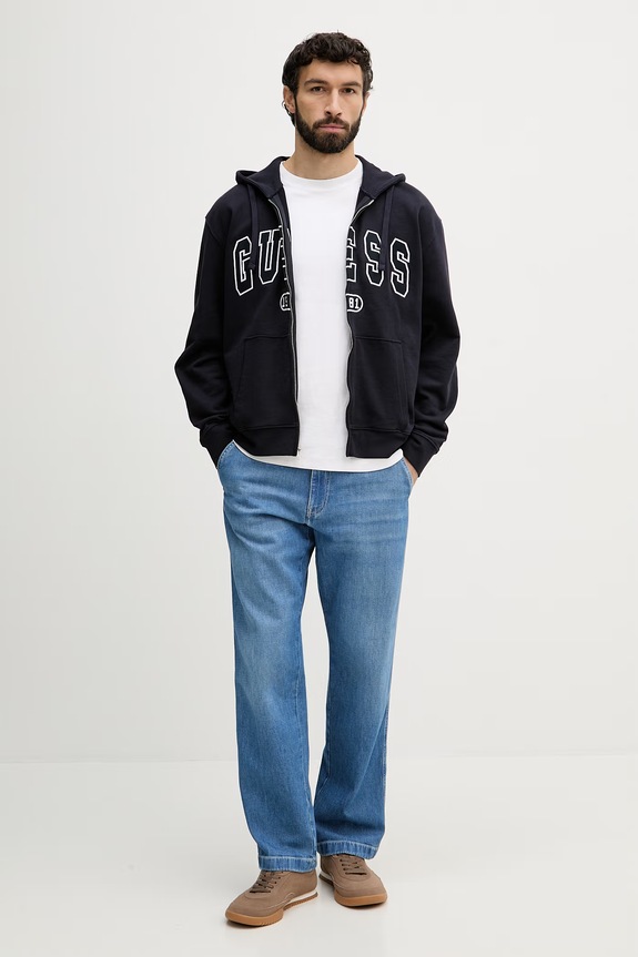 Guess hanorac cu fermoar bărbătesc de bumbac DAVIS M6GQ24.K3486 bleumarin SS26