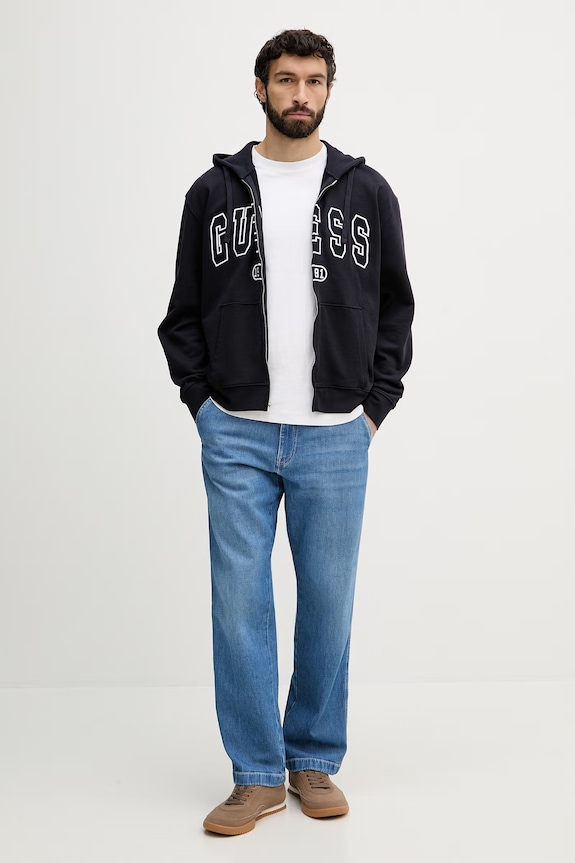 Guess hanorac cu fermoar bărbătesc de bumbac DAVIS M6GQ24.K3486 bleumarin SS26