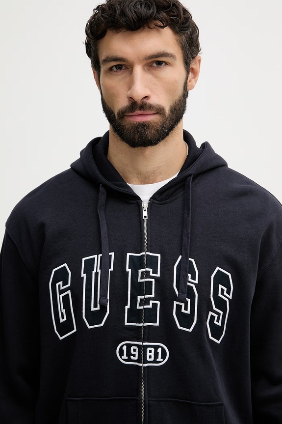 Guess hanorac cu fermoar bărbătesc de bumbac DAVIS bleumarin M6GQ24.K3486