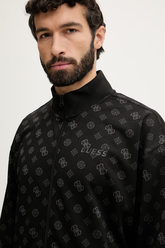 Guess hanorac cu fermoar pentru bărbați OVIDIO negru Z6GQ07.K2849