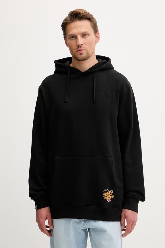 Ρούχα Hurley μπλούζα με κουκούλα Ανδρική βαμβακερή MFTEUTT0003 μαύρο