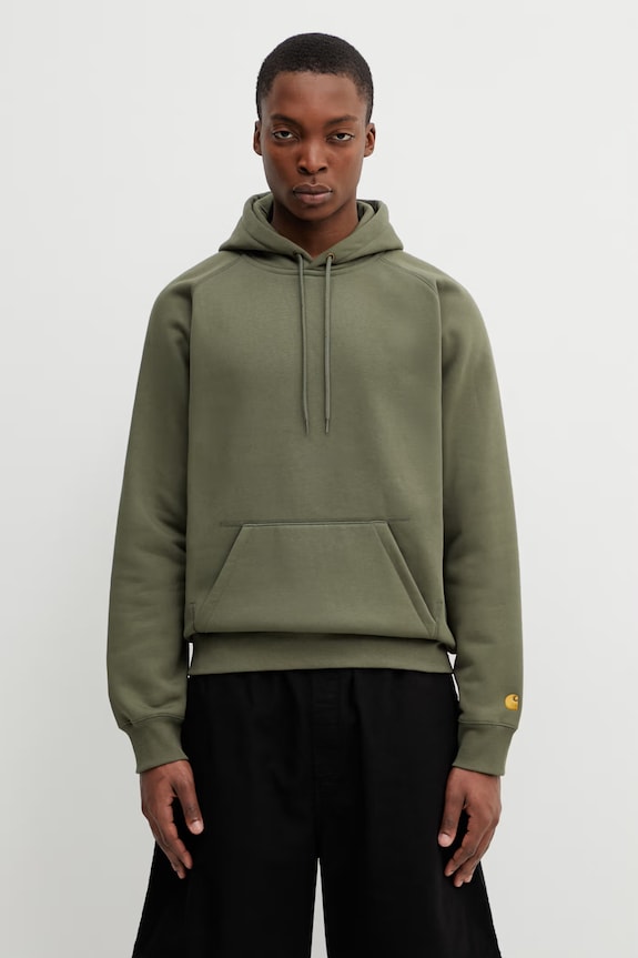 Carhartt WIP Hooded Chase Sweat bluza z kapturem męska z bawełny zielony I033661.3LRXX