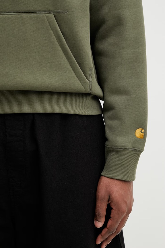 Carhartt WIP Hooded Chase Sweat bluza z kapturem męska z bawełny zielony I033661.3LRXX
