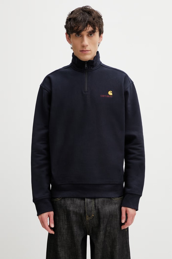 Carhartt WIP Half Zip American Script Sweat bluza z kapturem bawełniana z elastanem męska granatowy I027014.J0XX