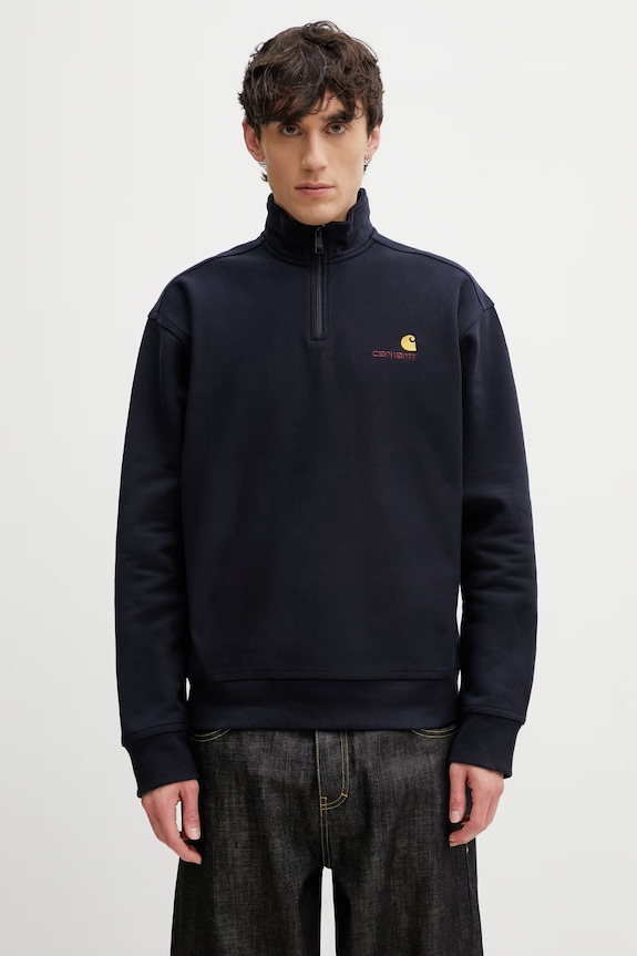 Carhartt WIP Half Zip American Script Sweat bluza z kapturem bawełniana z elastanem męska granatowy I027014.J0XX