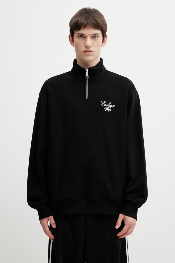 Carhartt WIP Longhand Half Zip Sweat Men's cotton sweatshirt black I036372.0D2XX